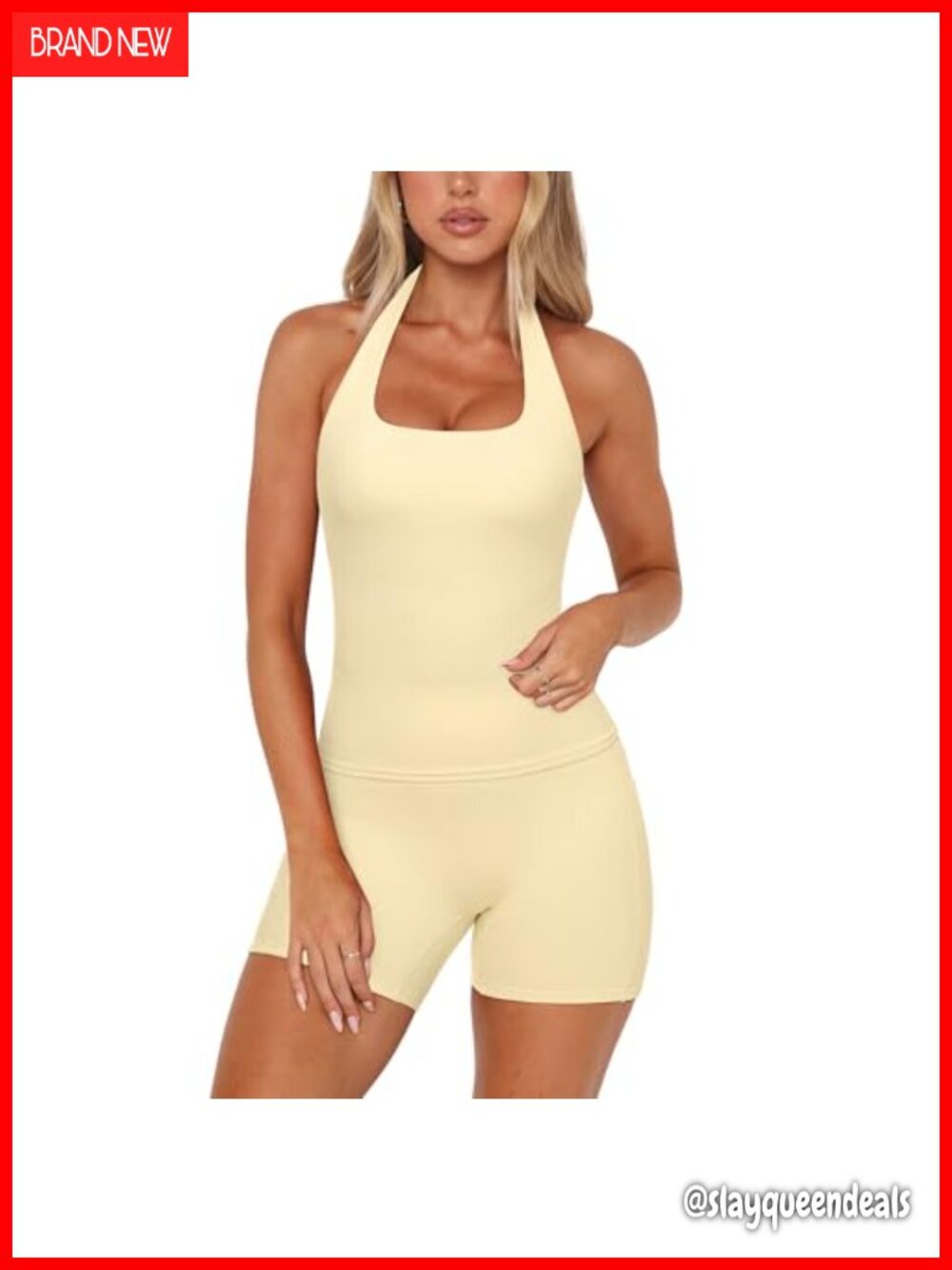 Two Piece Workout Set Halter Sports Bra & High Waist Biker Shorts